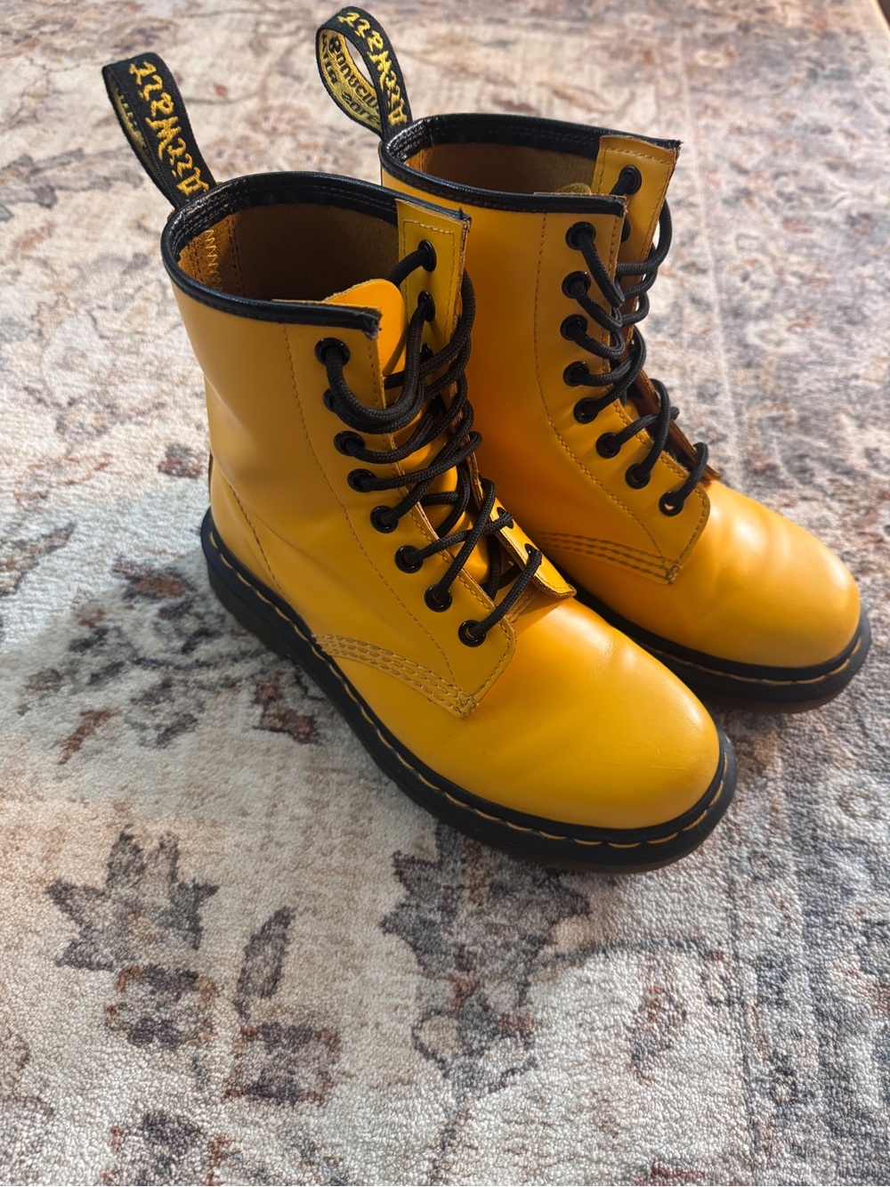 Dr. Martens Yellow Lace-Up Boots with Black Laces